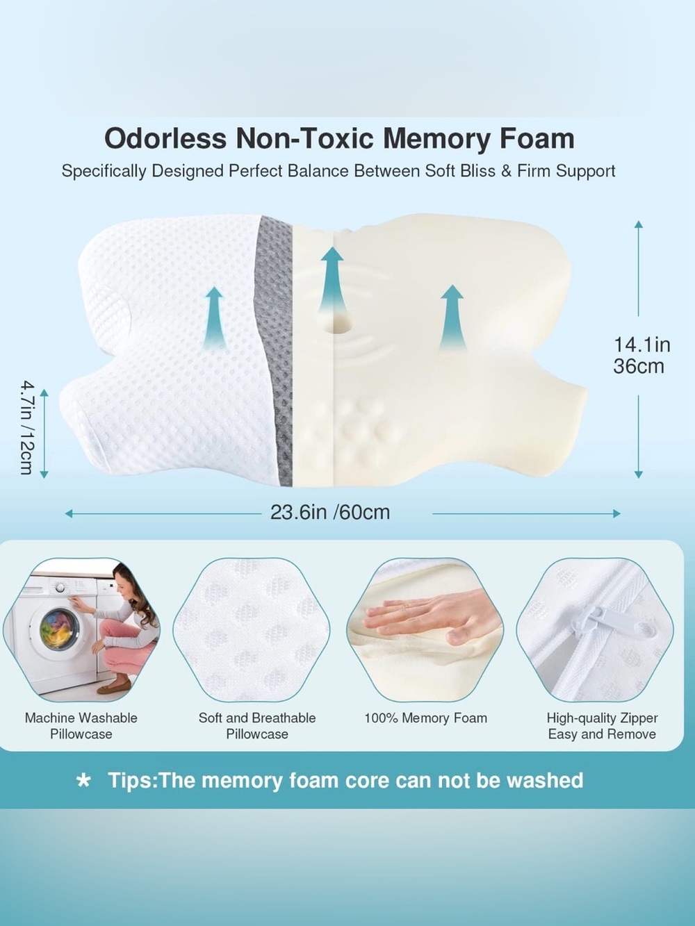 NWOT Memory Foam Cervical Neck Pillow | Orthopedic Neck Support Pillow - Picture 2 of 3